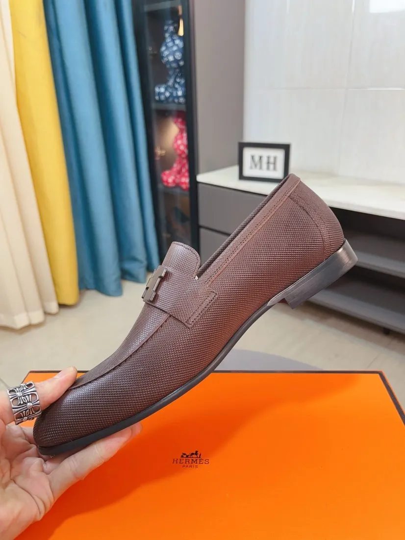 Men's shoes 💰560🌹🌹Niuli "HERMES" Hermès business leather shoes, original factory configuration, original imported cowhide upper + luxury hardware logo + fully imported original customized cowhide lining, sole: rubber wear-resistant outsole, difficult craftsmanship, original factory follow-up goods, 🔍🔍high quality code number: 38-44 45 can be customized